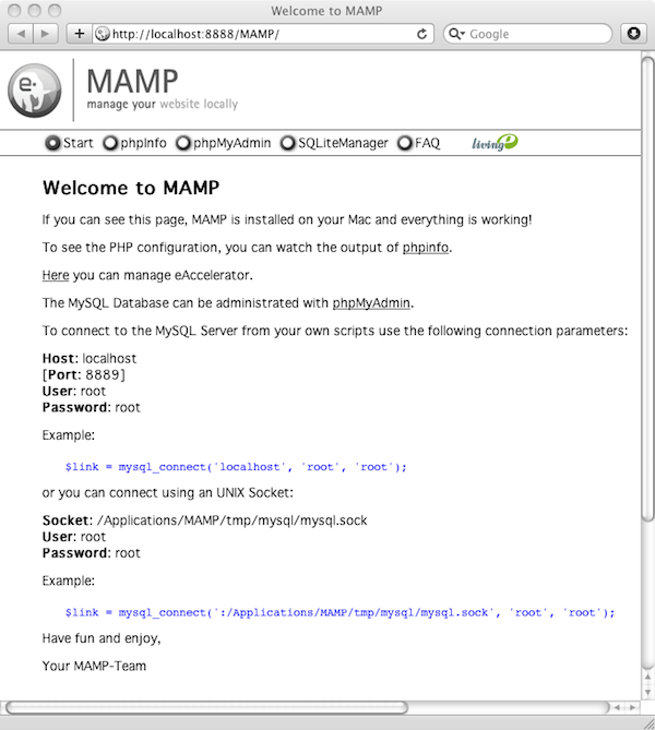 MAMP Home Page